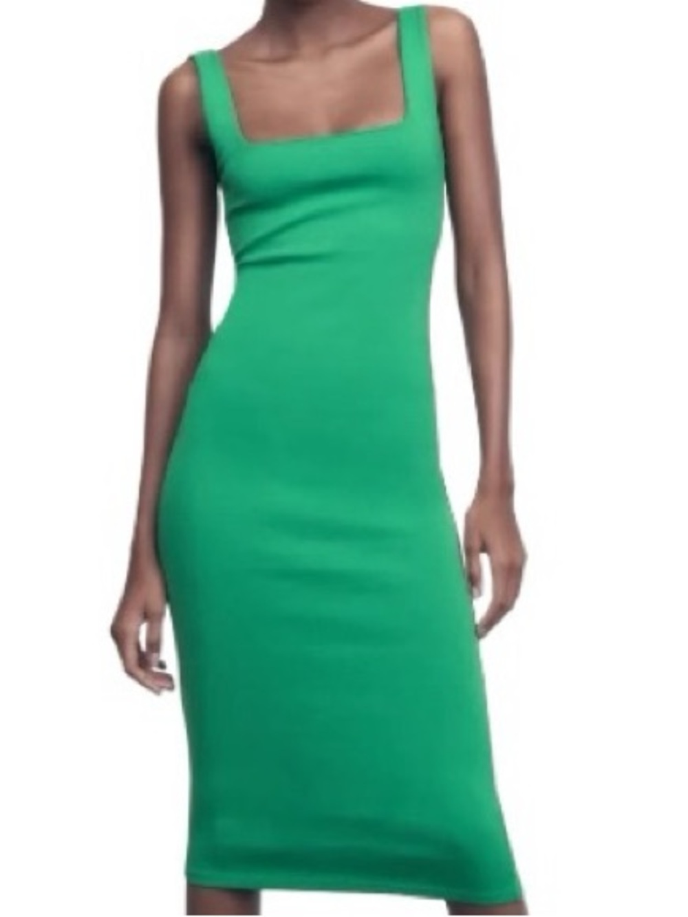 Zara Square‎ Neck Bodycon Midi Dress Green- Size Small
